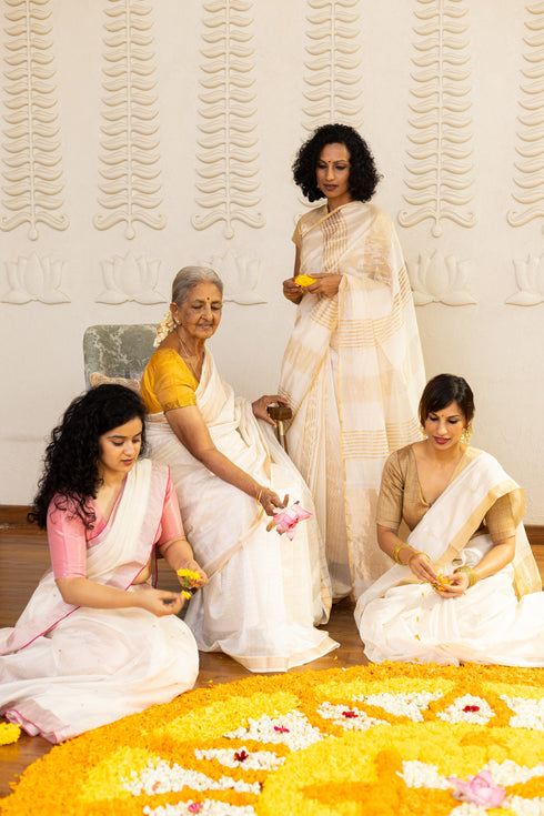 Handwoven Beige & Gold Chanderi Tissue Saree